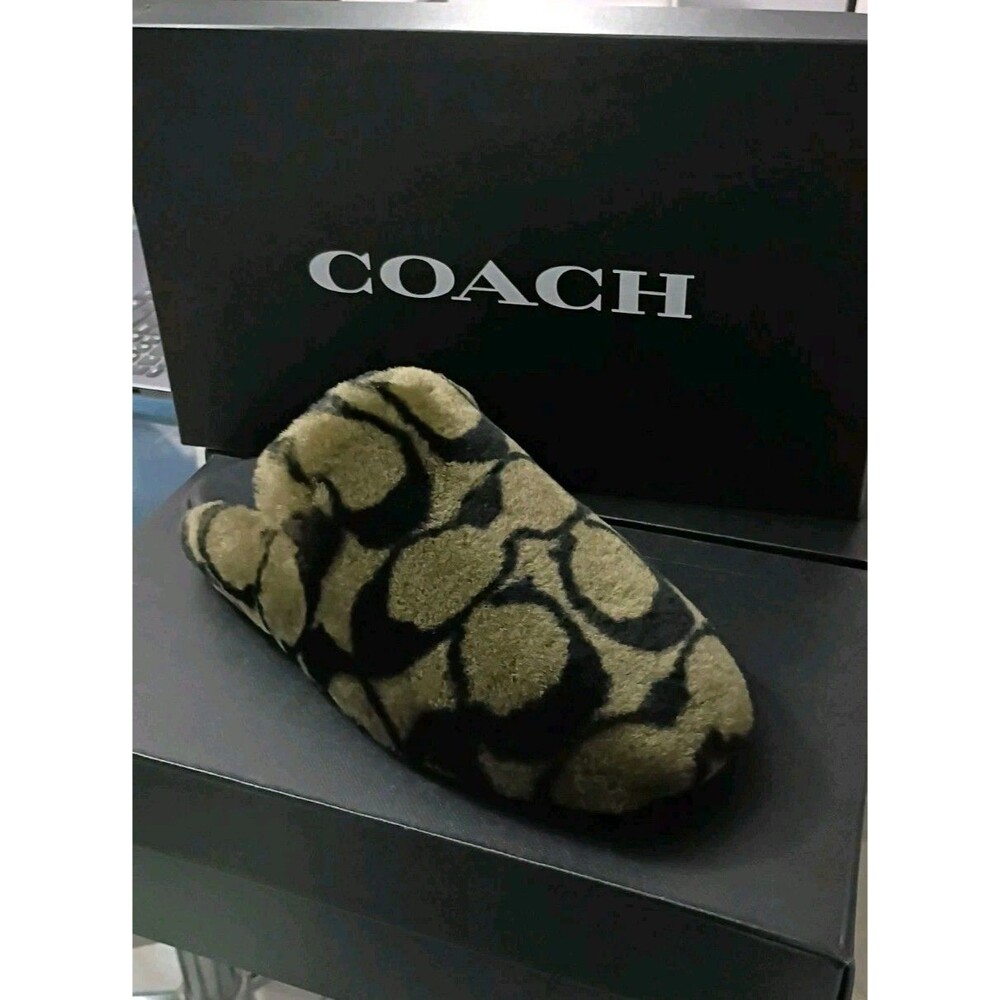 Coach In Signature Clog Shearling Slippers Olive